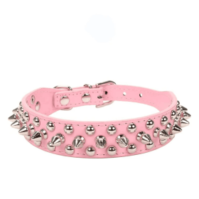 Spiked Studded Leather Dog Collar Rivets Pet Small Large Cat Pit Bull Adjustable (Color: Pink, size: XXS)