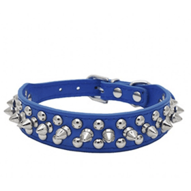 Spiked Studded Leather Dog Collar Rivets Pet Small Large Cat Pit Bull Adjustable (Color: Navy Blue, size: XS)